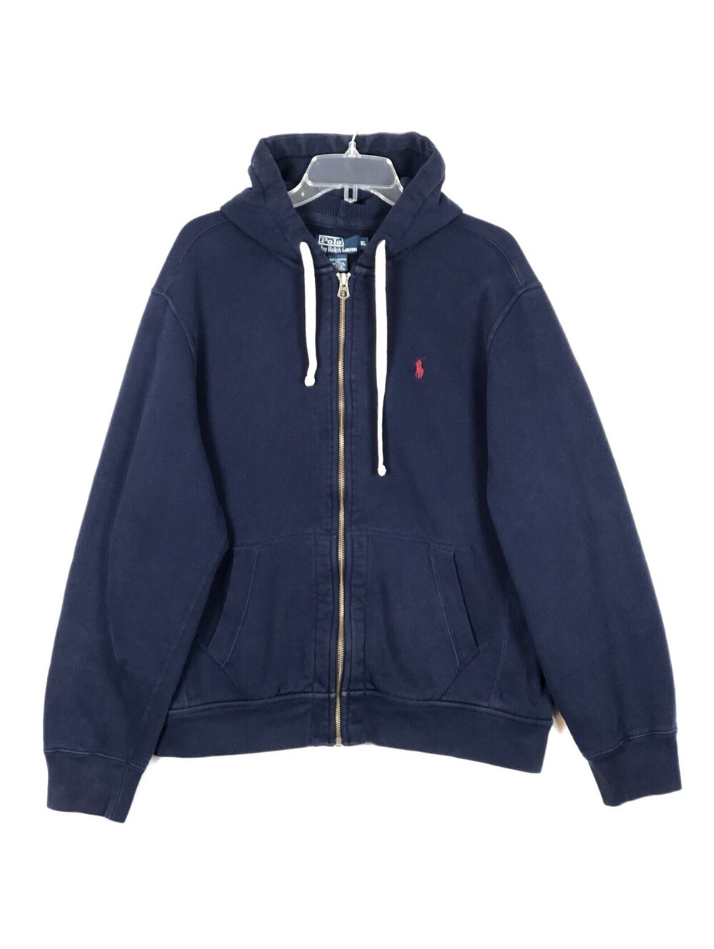 Vintage Polo Ralph Lauren Heavyweight Zip Hoodie Thermal Hood Navy Blue Mens 2XL